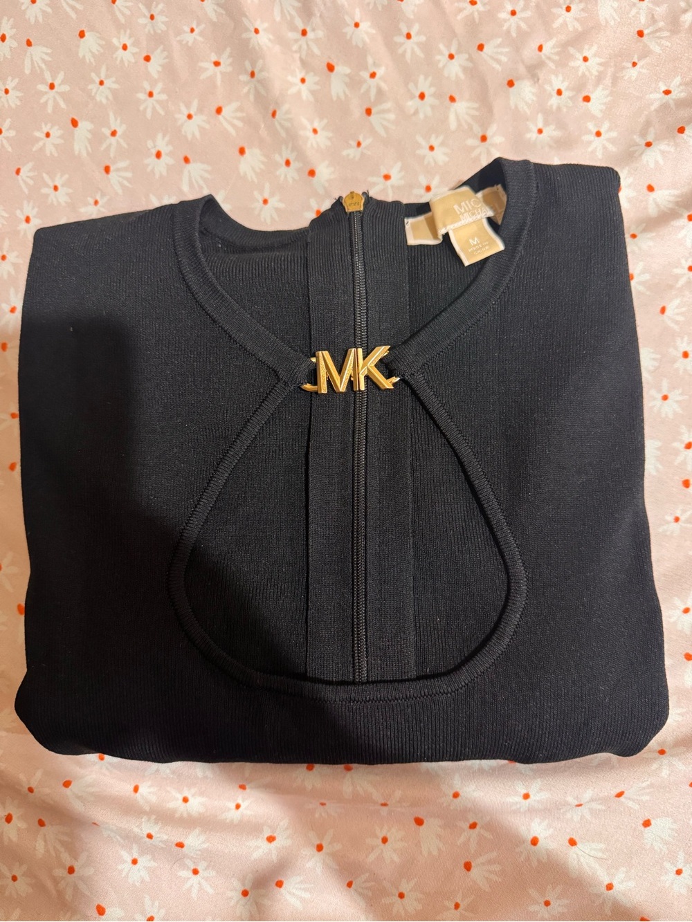 Michael Kors Black Knit Top with Gold MK Accent